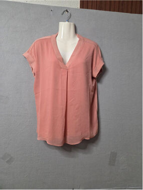 Women's Calvin Klein Blouse Size S Desert Rose Pink V-Neck Top p2p 21 in